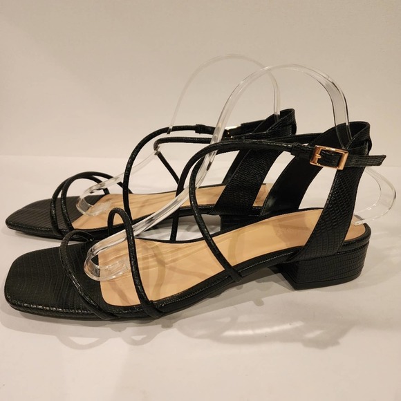 nwot BAMBOO Black Lizard embossed Strappy block heel Sandals SIZE 10M - Picture 6 of 10
